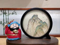 Mountain Landscape Round Silk Embroidery Table Screen by Luma & Silk