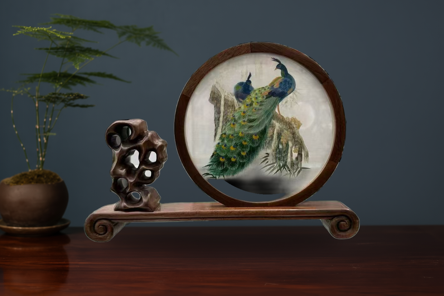 20cm Double-Sided Peacock Silk Embroidery Table Screen